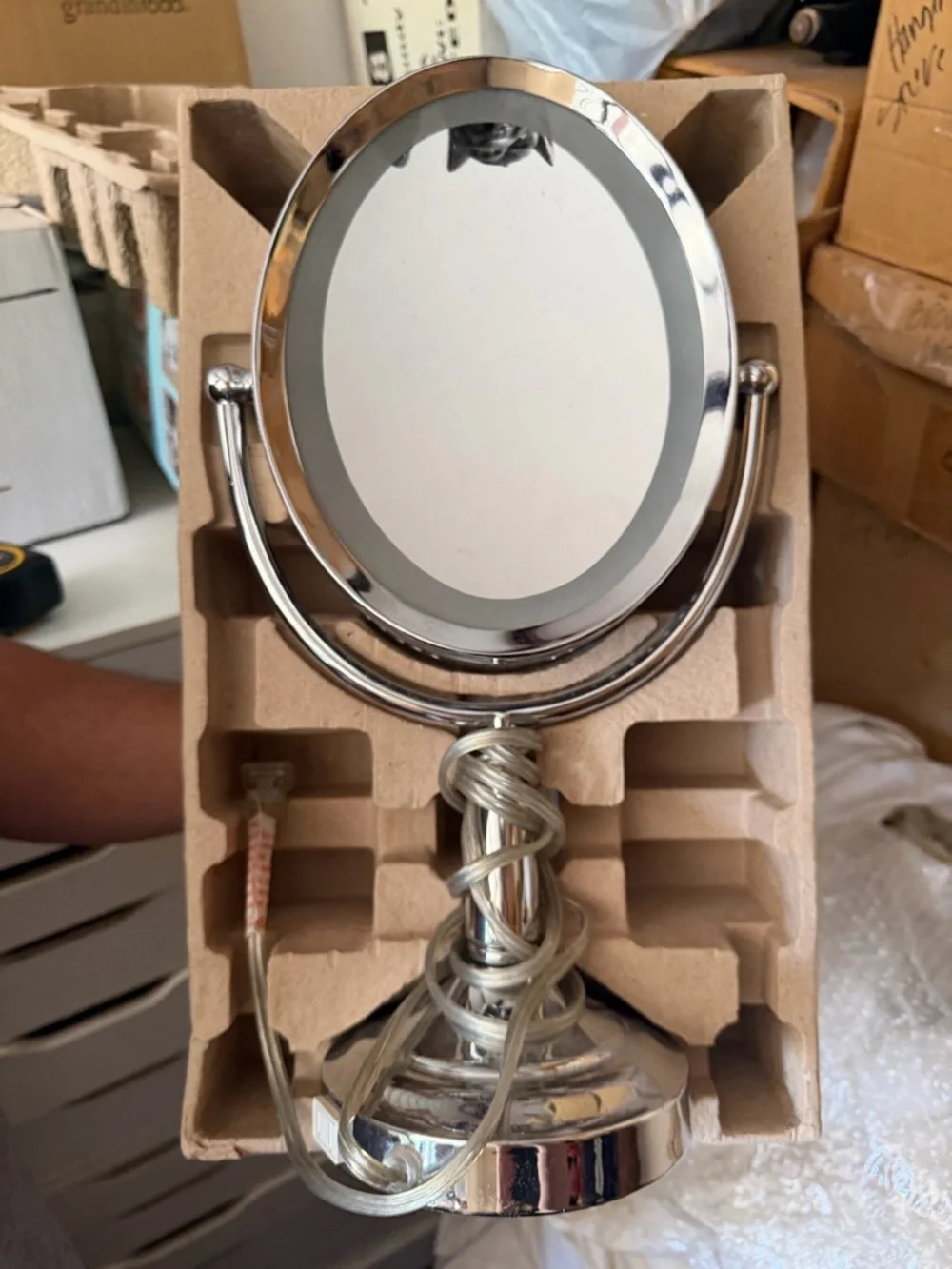 Illuminated Double-Sided Vanity Mirror - Silver